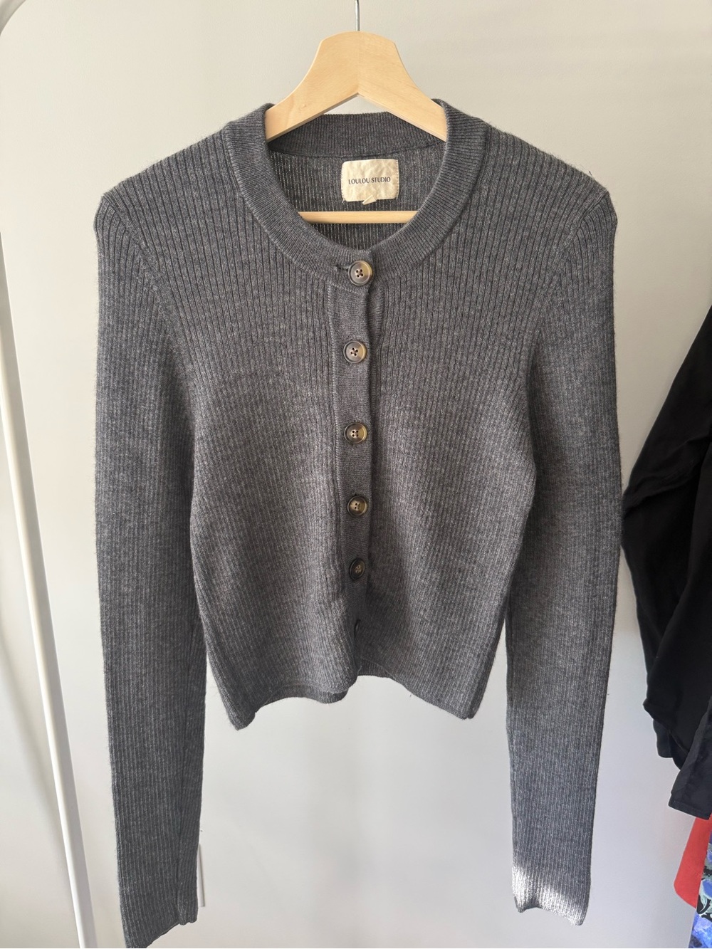 Loulou Studio Charcoal Ribbed Button-Front Cardigan